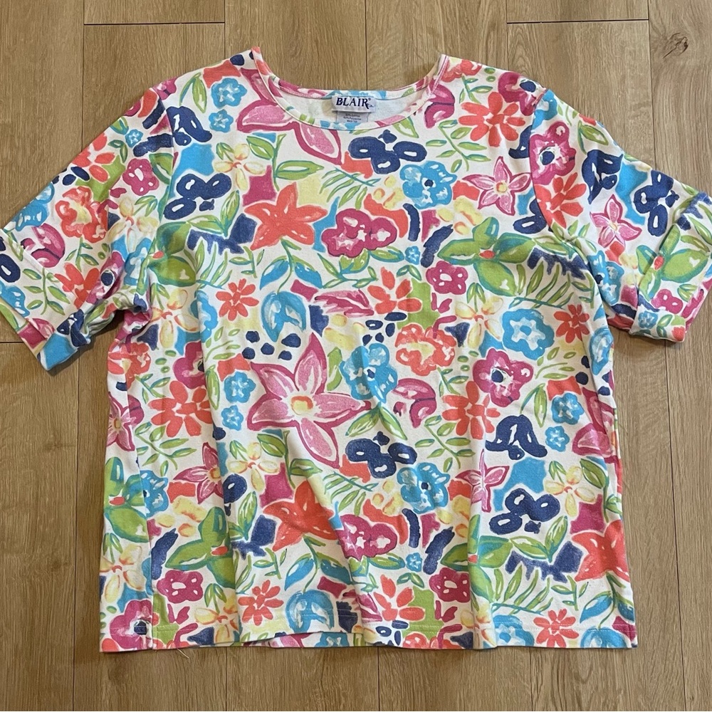 Blair White and Blue Boxy Short Sleeve Tee